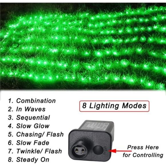 14.8x4.9 ft Net Lights, 300 LED Christmas Green Lights with 8 Lighting Modes - Picture 4 of 7